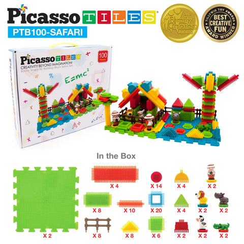 Picasso-Tiles Bristle Blocks 100 Bitar, Safari - 9