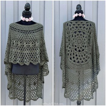 Garnpaket till enfärgad romantisk asymmetrisk poncho, khaki