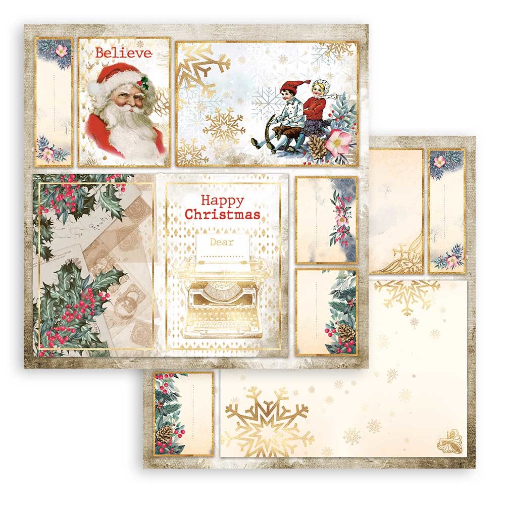 Romantic Christmas Cards Santa Claus, 12"x12", dubbelsidigt, Stamperia
