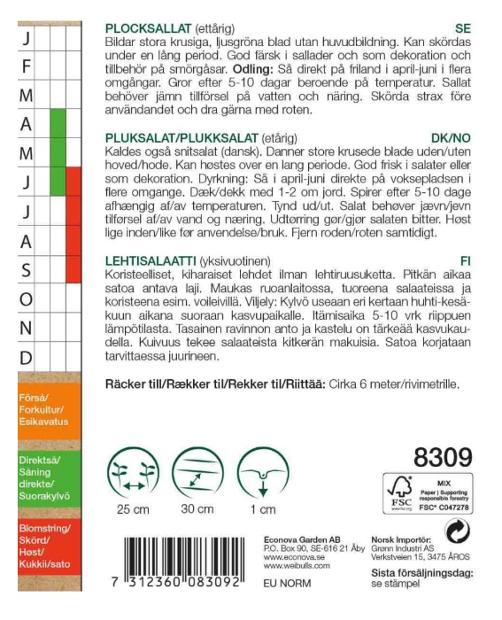 8309 Sallat,plock-, KRAV (grön) Lactuca sativa - 2