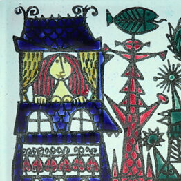 Stig Lindberg (Karneval 1958) Quadratic Dish with Woman in Tower Decor 16 cm