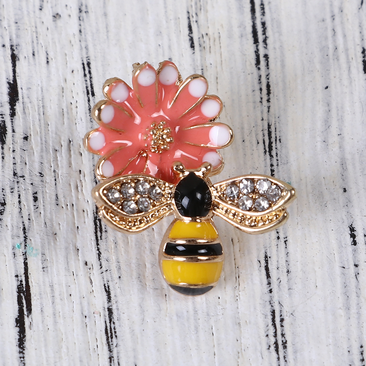 Charm -    Enamel Bee, flower rhinestone Orange