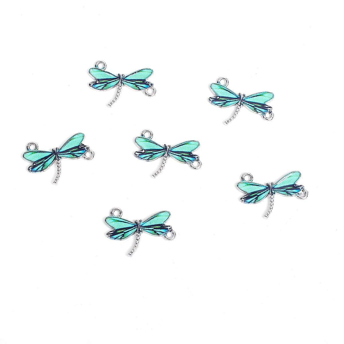 Berlock/Connector -  Emaljerad Trollslända / Dragonfly , Grön/Turkos - 2