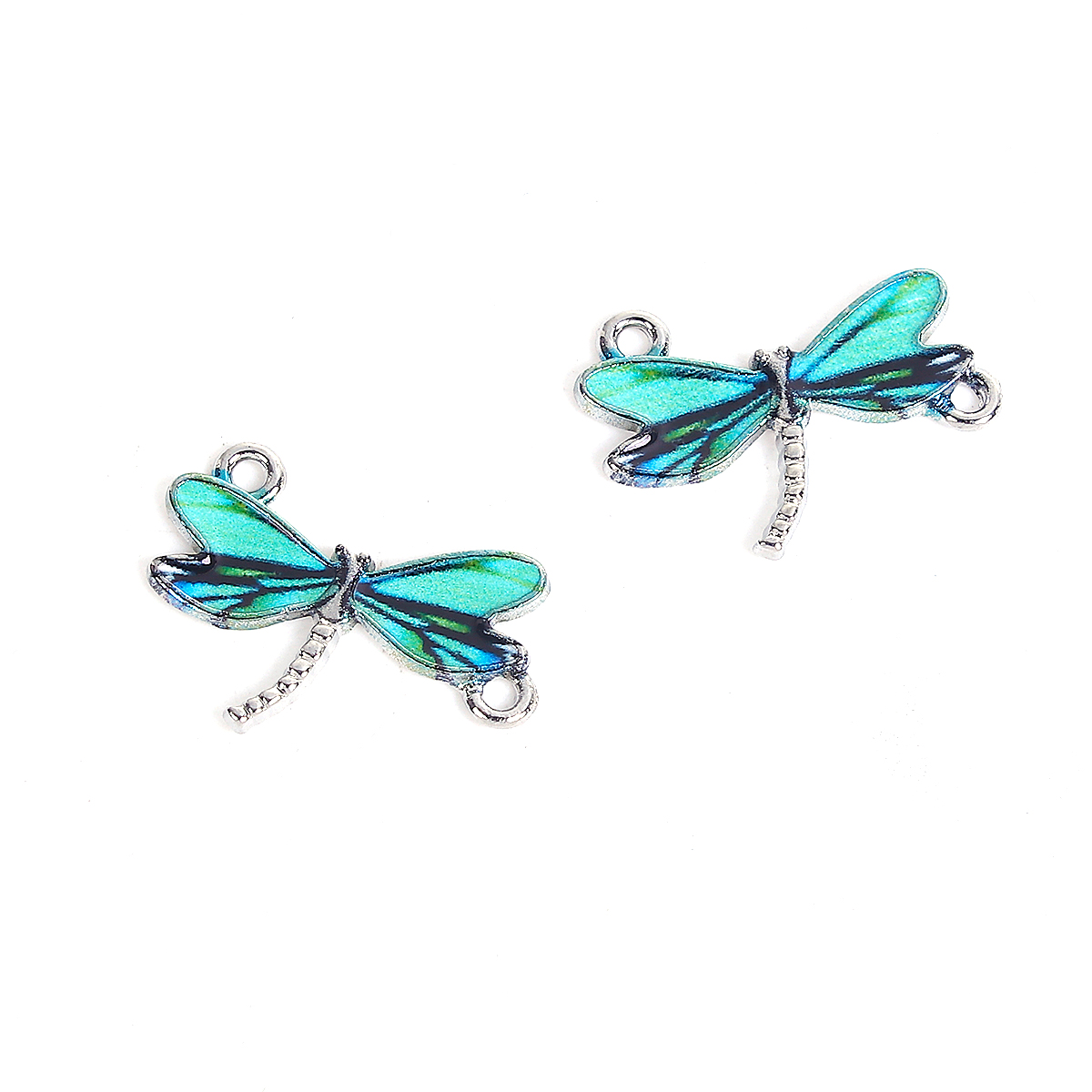 Berlock/Connector -  Emaljerad Trollslända / Dragonfly , Grön/Turkos