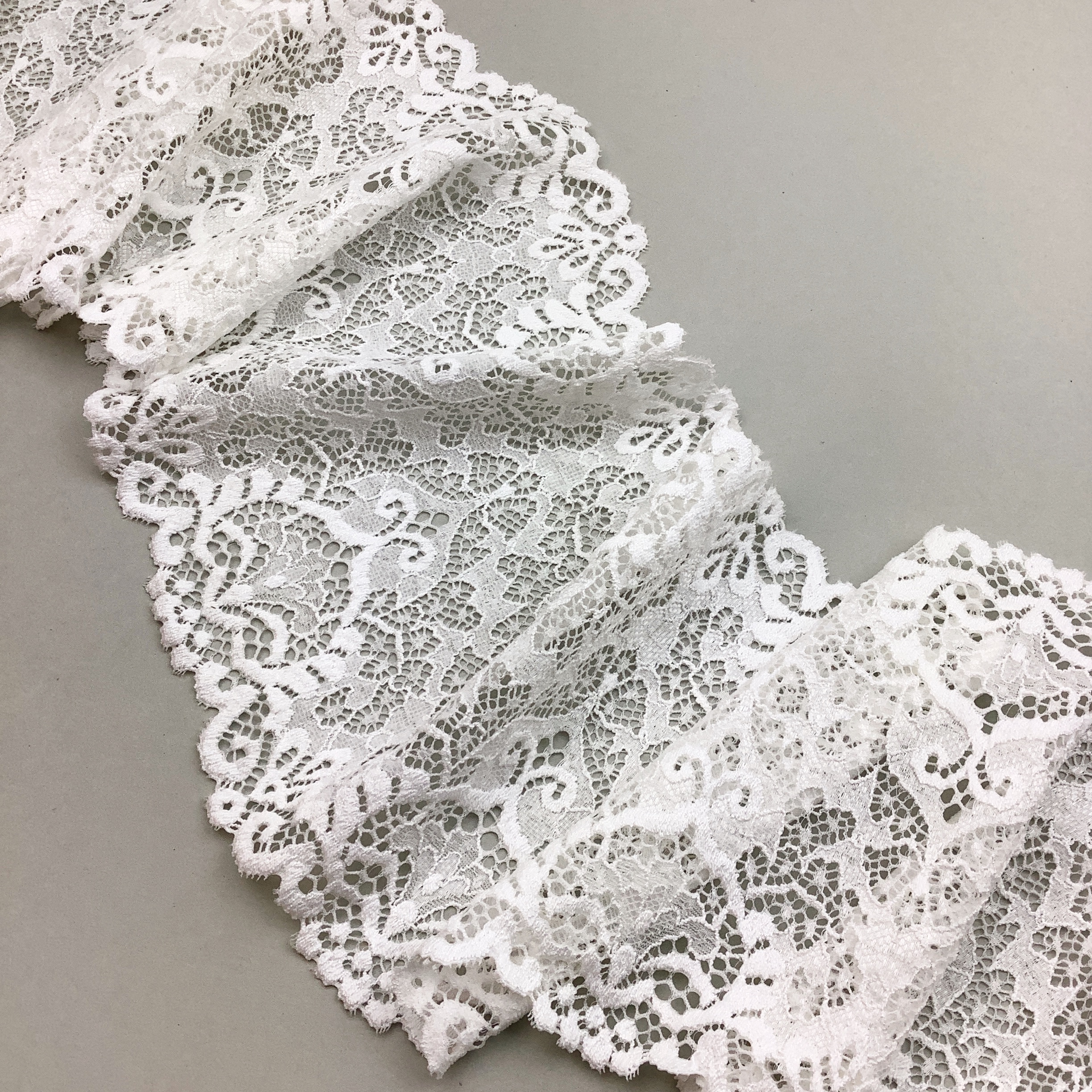 White Stretch Lace Leavers 15 cm/6 – The Lace Co.