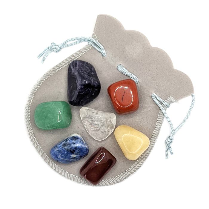 Krilstall kit med sju stenar för chakra med påse