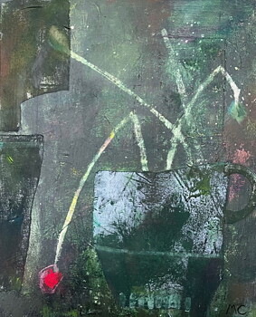 Såld! "Gröna rummet" tavla akryl/collage/textil orginal