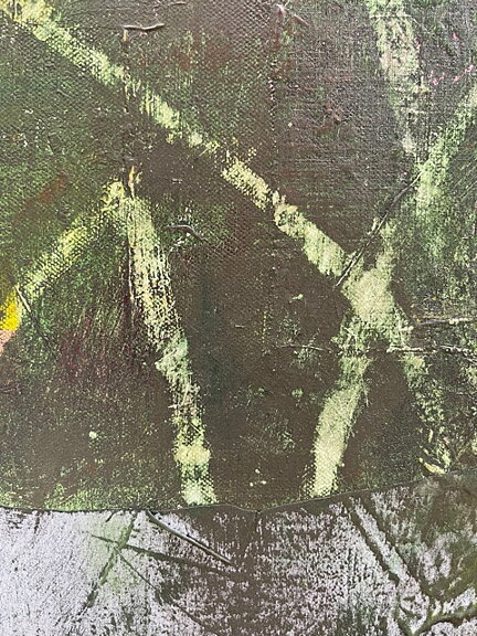 Såld! "Gröna rummet" tavla akryl/collage/textil orginal