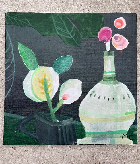 Såld! "Rosor och citron" tavla akryl/collage/textil orginal