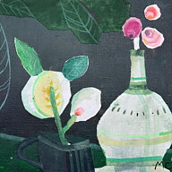 Såld! "Rosor och citron" tavla akryl/collage/textil orginal