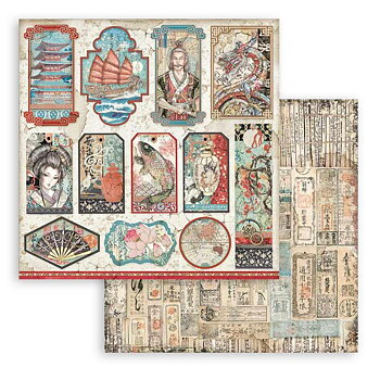 Stamperia - Dubbelsidigt ark - Sir Vagabond in Japan tags - 12x12"