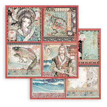 Stamperia - Dubbelsidigt ark - Sir Vagabond in Japan 4 cards - 12x12"