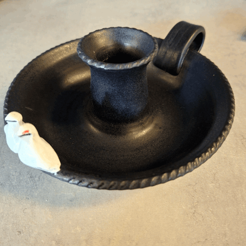 Candle stick Grouse, Black with bowl and handle, Handmade stoneware