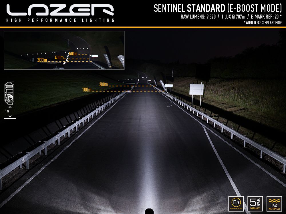 Lazer Sentinel 9 Standard E-Mark LED Driving Light Chrome - 5