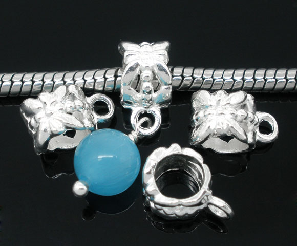 Connector / Bail,  lt silver flower - 2