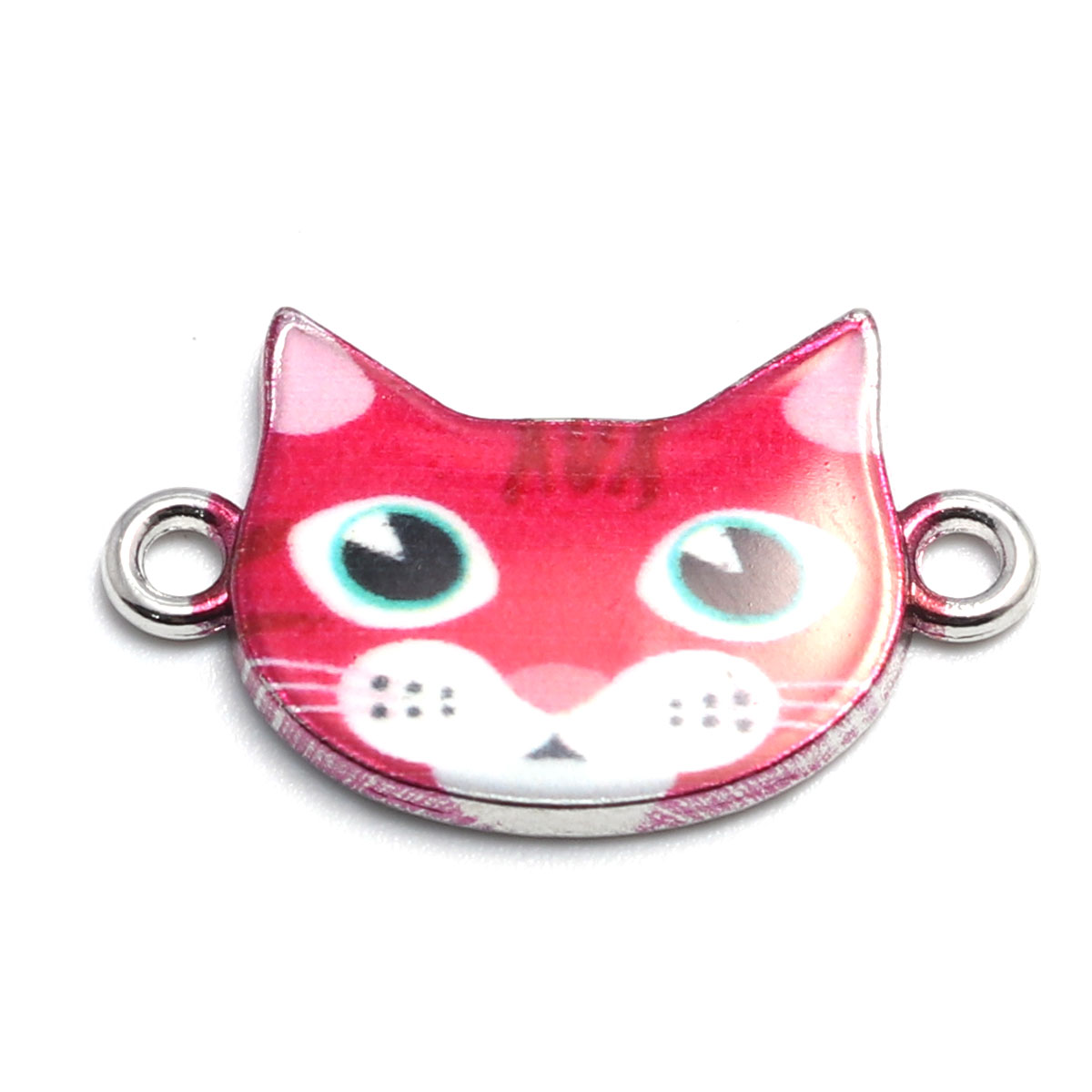 Berlock / Connector -  Emaljerad Katt, Rosa