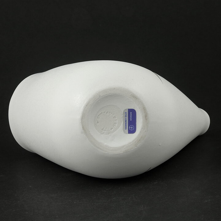 Stig Lindberg (Veckla 1950) White Vase with Modern Decor 12 cm