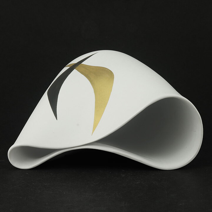 Stig Lindberg (Veckla 1950) White Vase with Modern Decor 12 cm