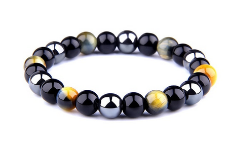 Svart Onyx, Falk Öga och Hematit Armband  - 8mm Pärlor - 21cm