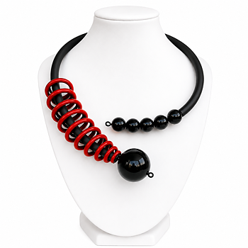 Halsband Röd  spiral svart Onyx