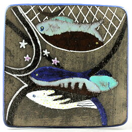 Anna-Lisa Thomson (Spectra 1951) Quadratic Wall Plaque / Dish with Marine Life Decor 27 cm