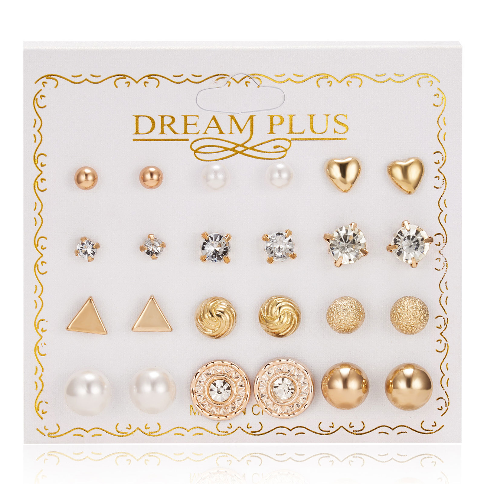 Öronhängen  Set med 12 par, guld /rhinestones/Pearl