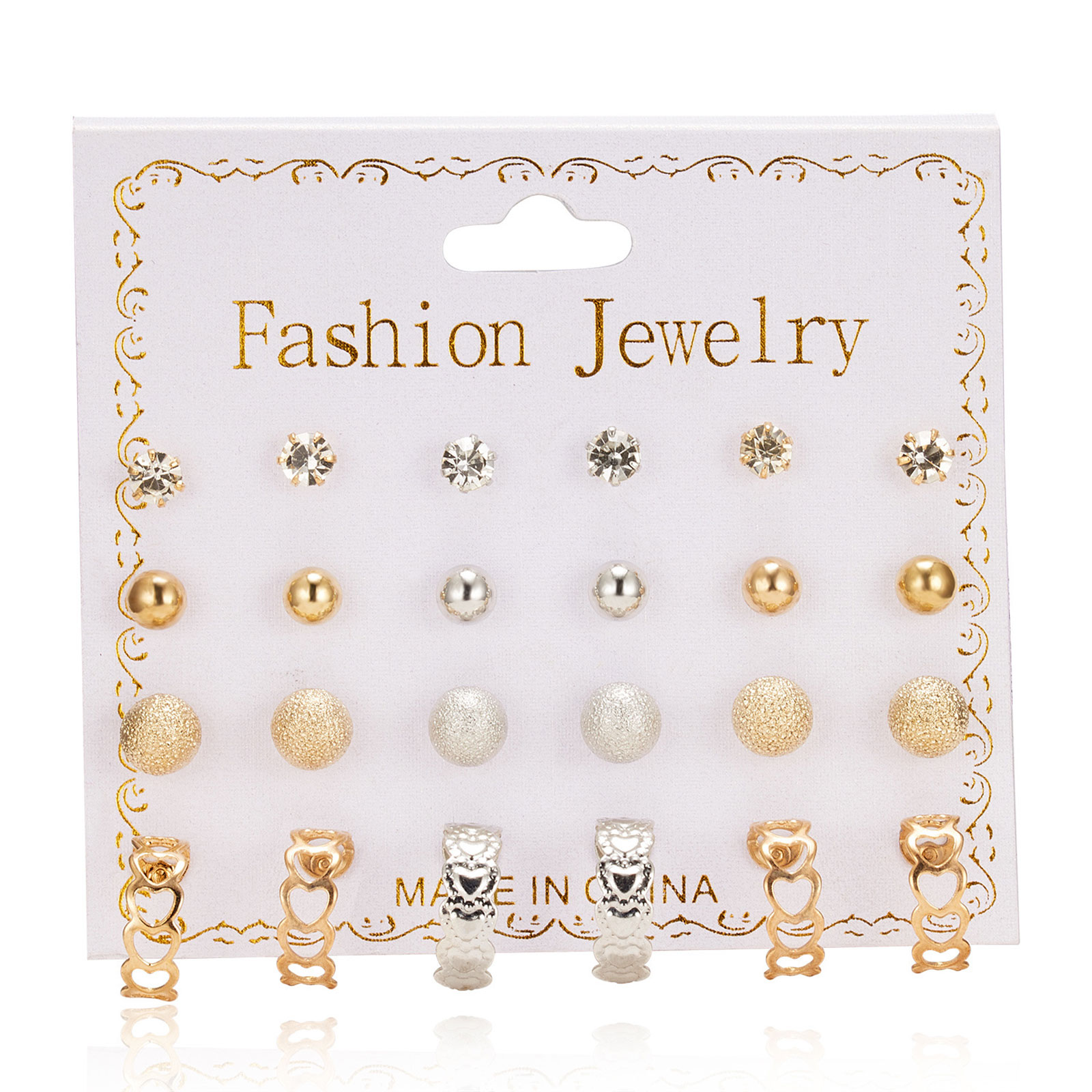 Öronhängen  Set med 12 par,  hjärtan /rhinestones/Pearl