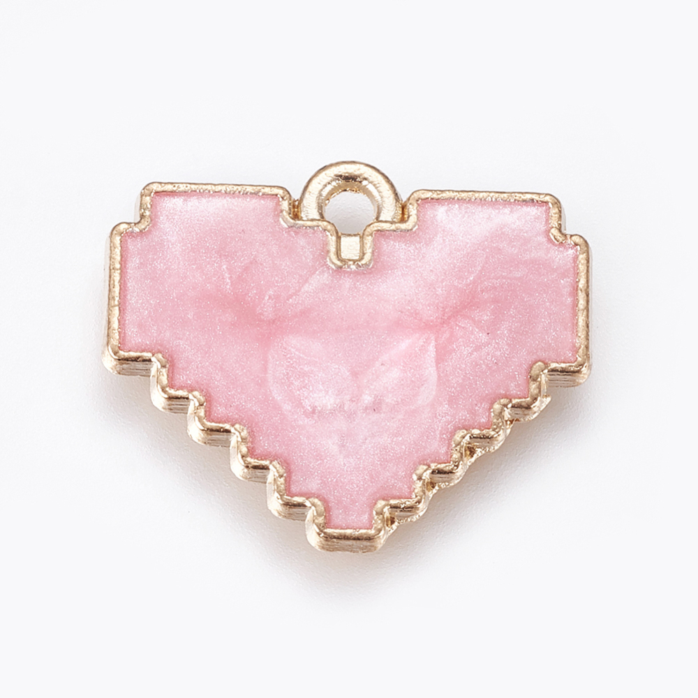 Berlock - Emailjerat pixlat hjärta,  Rosa marmor