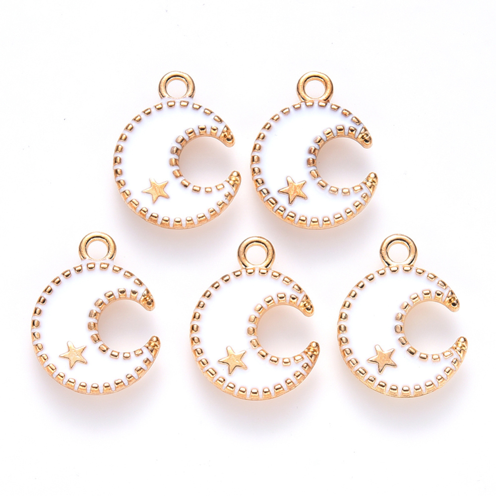Charm   enamel monn, white - 2