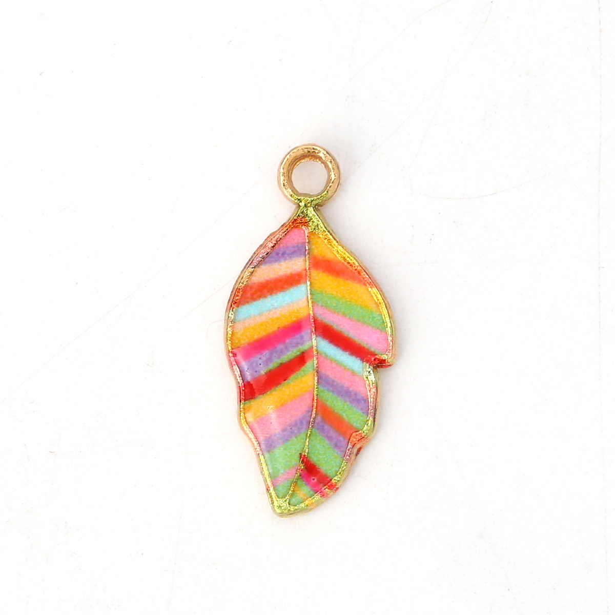 Charm  /Connector -  enameld   leaf, stripe