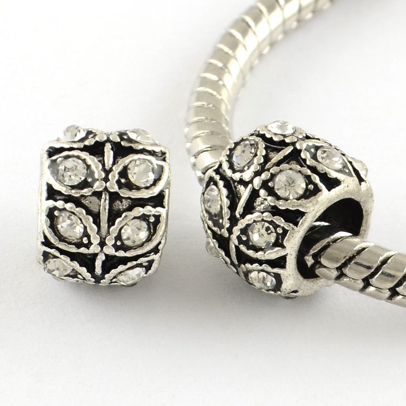 Pärla / Charm - Antiksilver med rhinestones, löv
