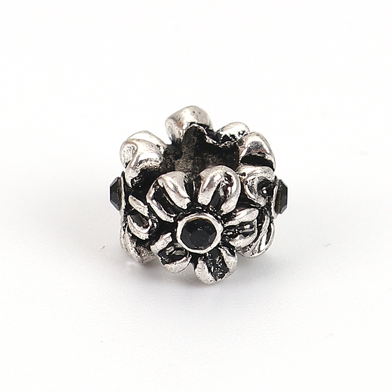 Pärla / Charm - Antiksilver med rhinestones,  svart