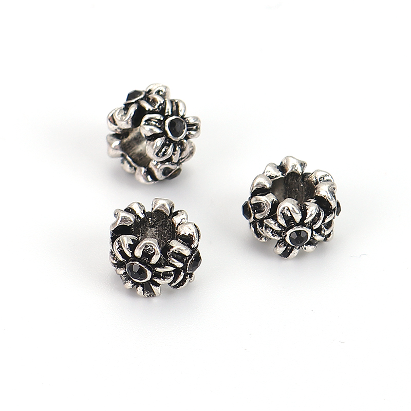 Pärla / Charm - Antiksilver med rhinestones,  svart - 2