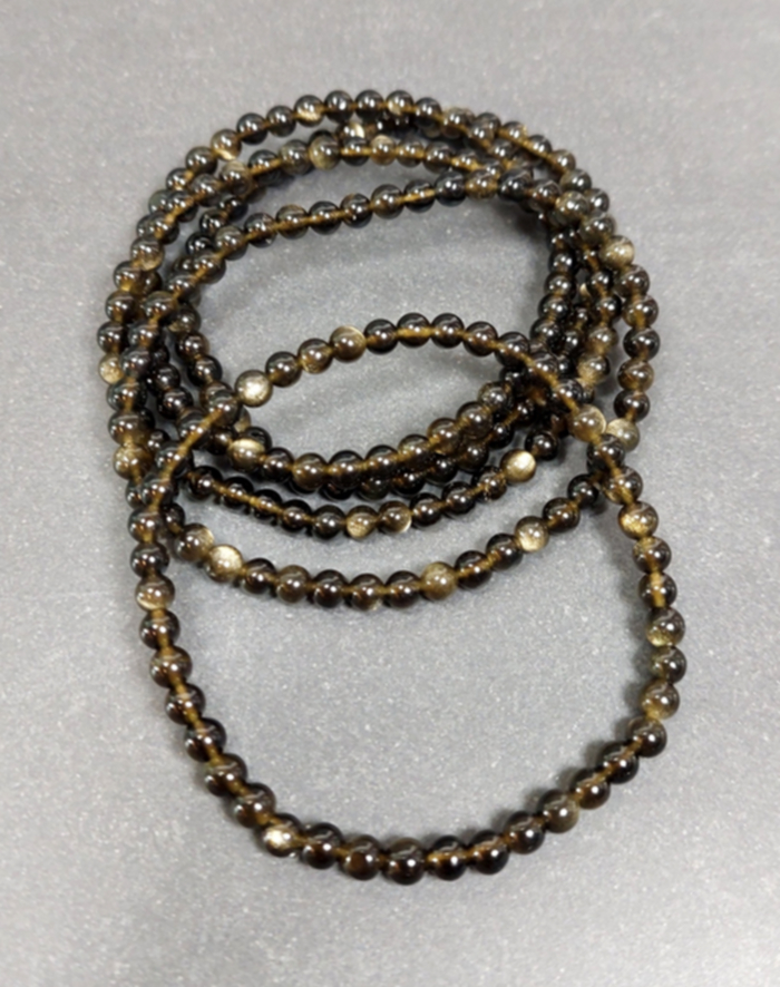 Guld Obsidian Armband - 4mm Pärlor