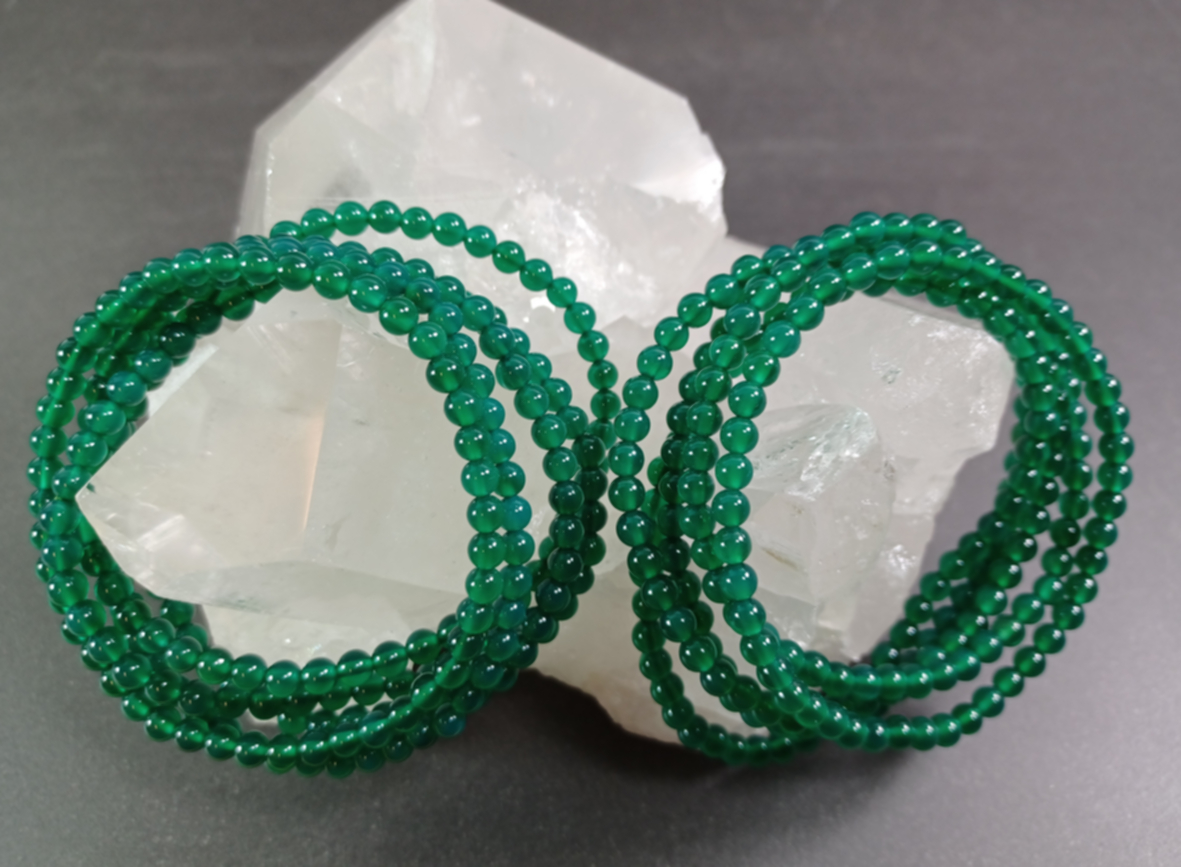 Grön Agat Armband  - 4mm Pärlor - 3