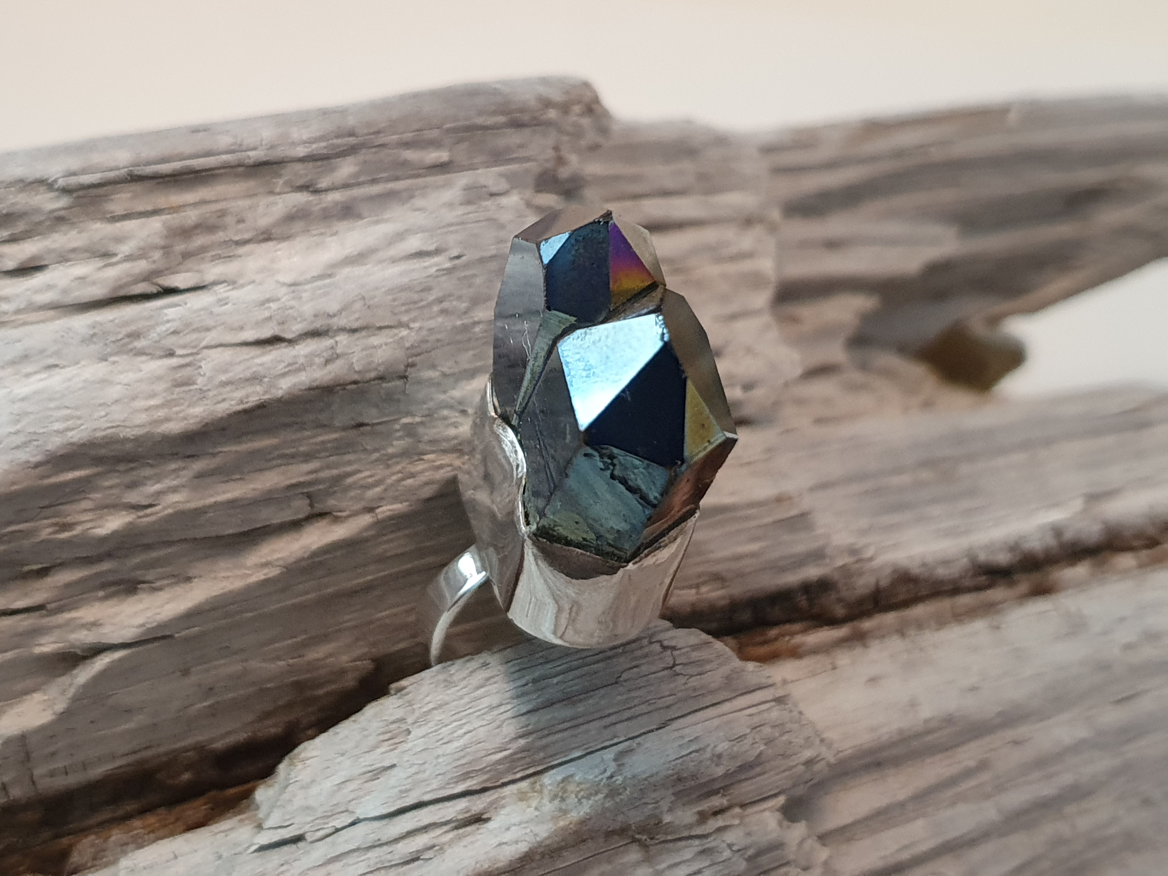 Titaniumpläterad bergkristall ring stlk 16,5, 925-silver  - 3
