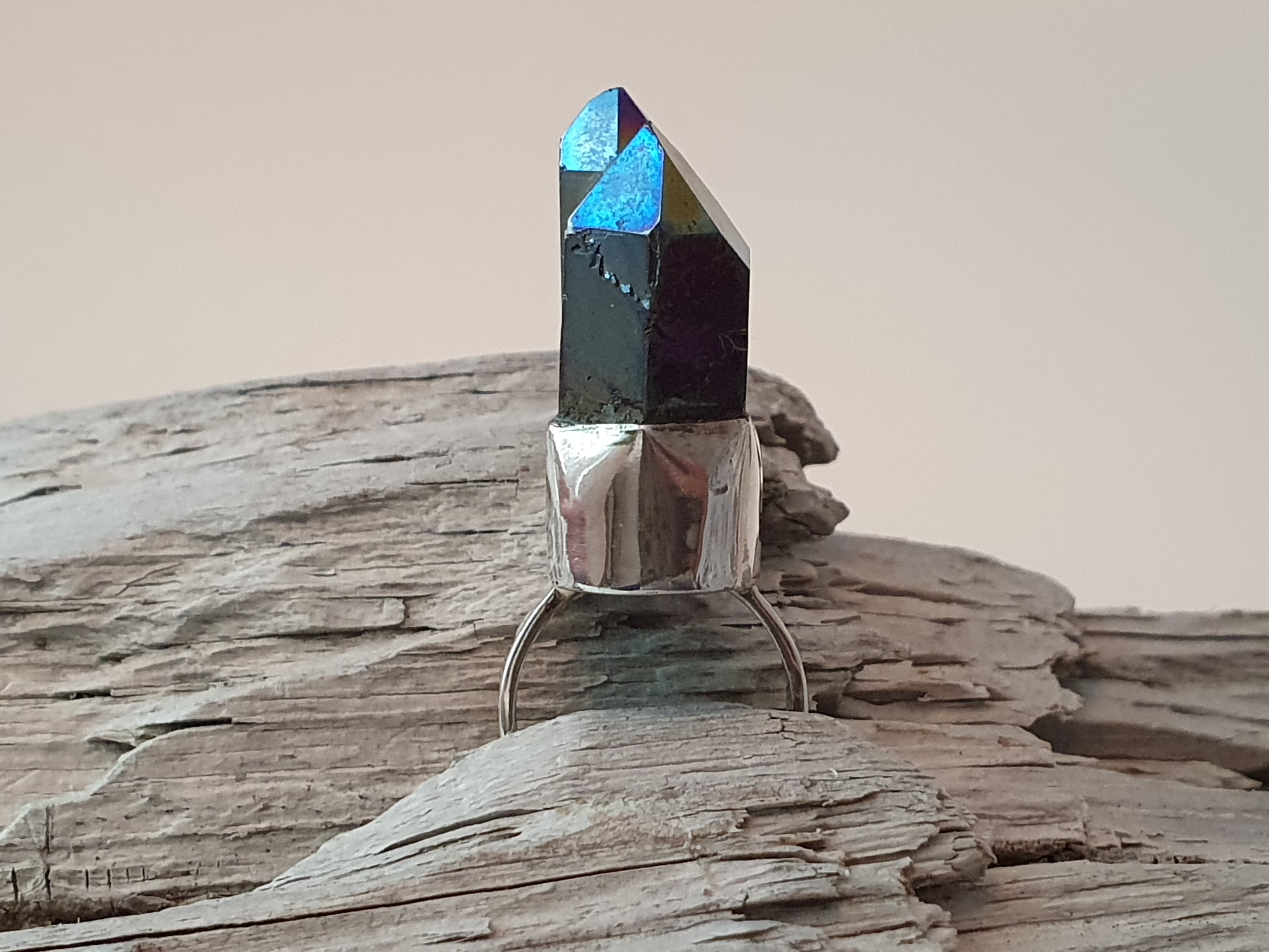 Titaniumpläterad bergkristall ring stlk 16,5, 925-silver  - 2