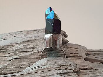 Titaniumpläterad kvarts ring stlk 16,5, 925-silver 