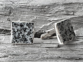 Cufflinks granite flat square 14mm 925-silver