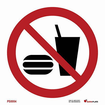 Prohibition sign (PSS) "No eating or drinking"