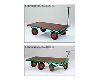 Transportvagn med broms,  1x2 meter,  4-hjulsstyrning. 