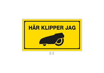 Skylt, Varning för robotklippare "Här klipper jag"