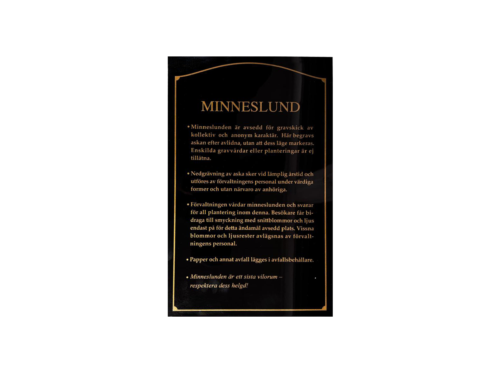 Informationstavla för minneslund (hundvänlig)