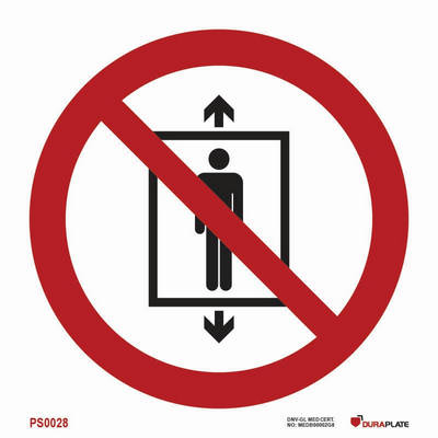 Förbudsskylt (PSS) "Använd ej hissen för persontransport"