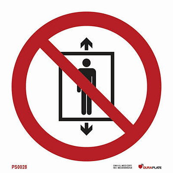 Förbudsskylt (PSS) "Använd ej hissen för persontransport"