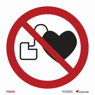 Prohibition sign (PSS) "No access for people with active implanted cardiac devices"