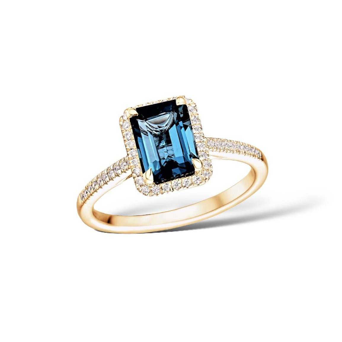 LONDON BLUE TOPAZ EMERALD CUT DIAMOND RING