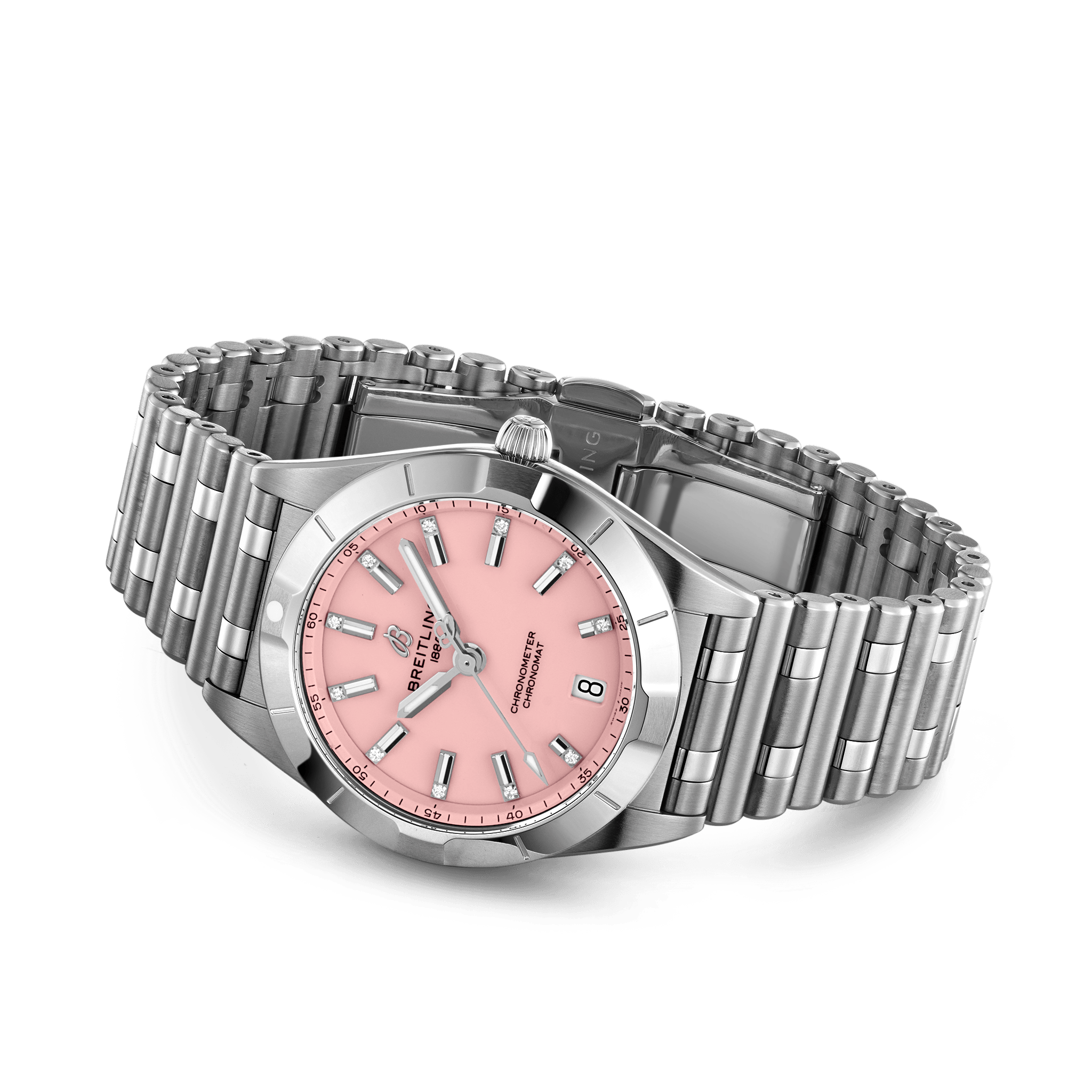Breitling A77310101A3A1 Breitling Chronomat 32 rosa med diamant index sidobild