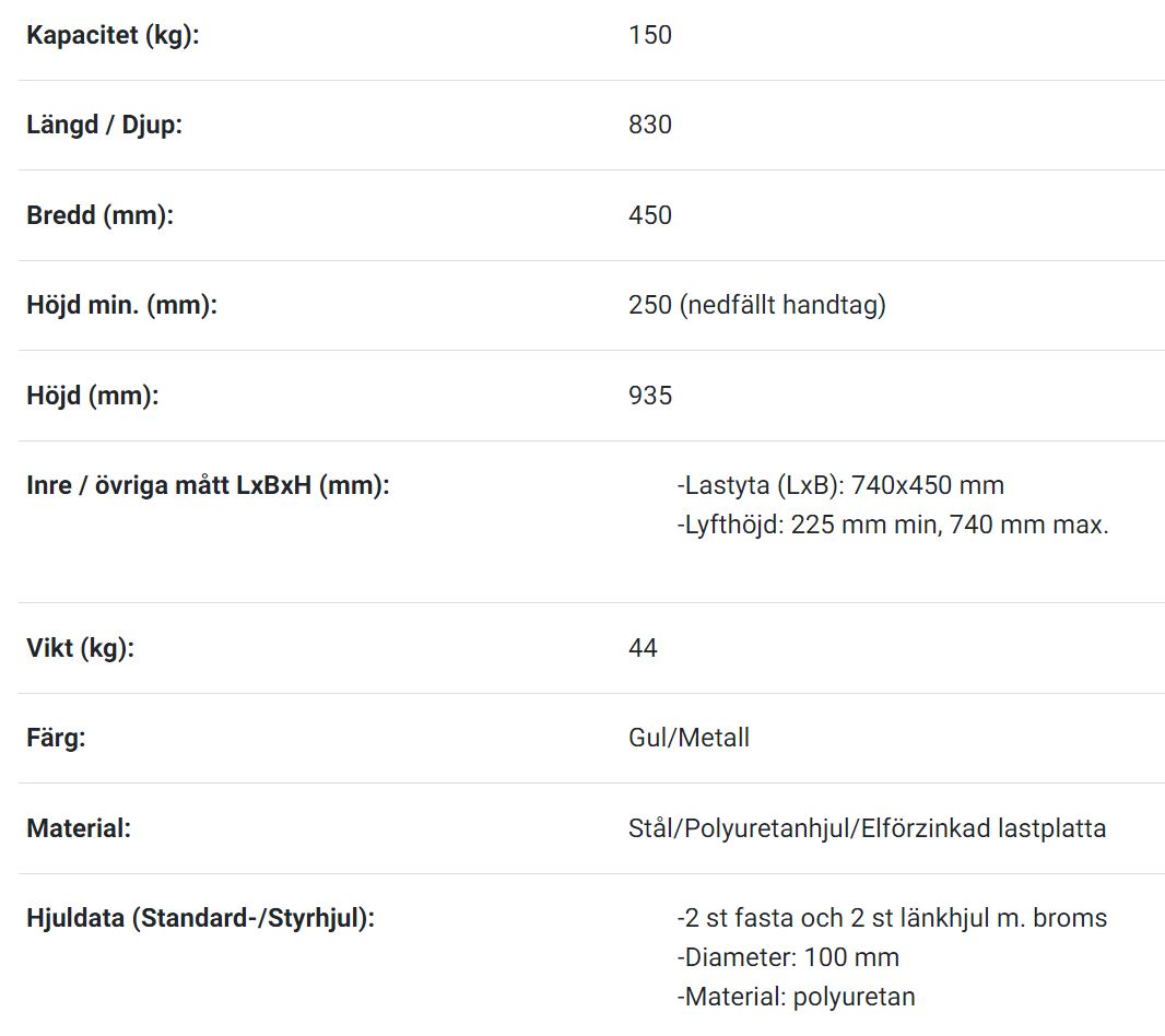 Mobilt lyftbord med fotpump 740x450mm / Maxlast: 150kg - 2