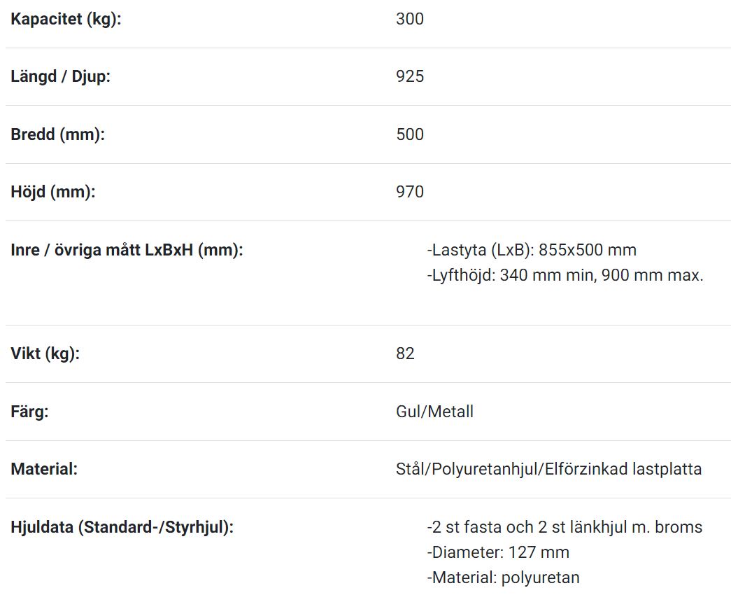 Mobilt lyftbord med fotpump 855x500mm / Maxlast: 300kg - 2